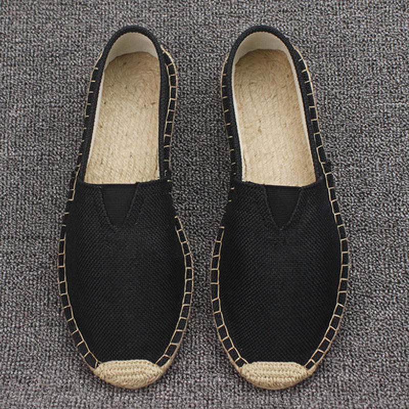Mens Espadrilles Patchwork Slip on Summer Men Loafers Breathable Canvas Women Jute Wrapped Casual Shoes_voghion.com