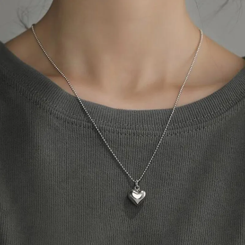 Heart Pendant Necklace With Love Heart Charm And Ball Chain_voghion.com