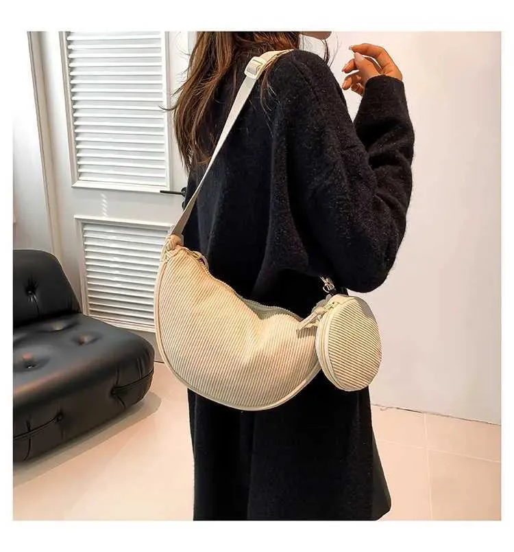 Borsa a tracolla casual in velluto a coste da donna Hobos, semplice, tinta unita, borsa a tracolla da donna, versatile, da pendolare_voghion.com