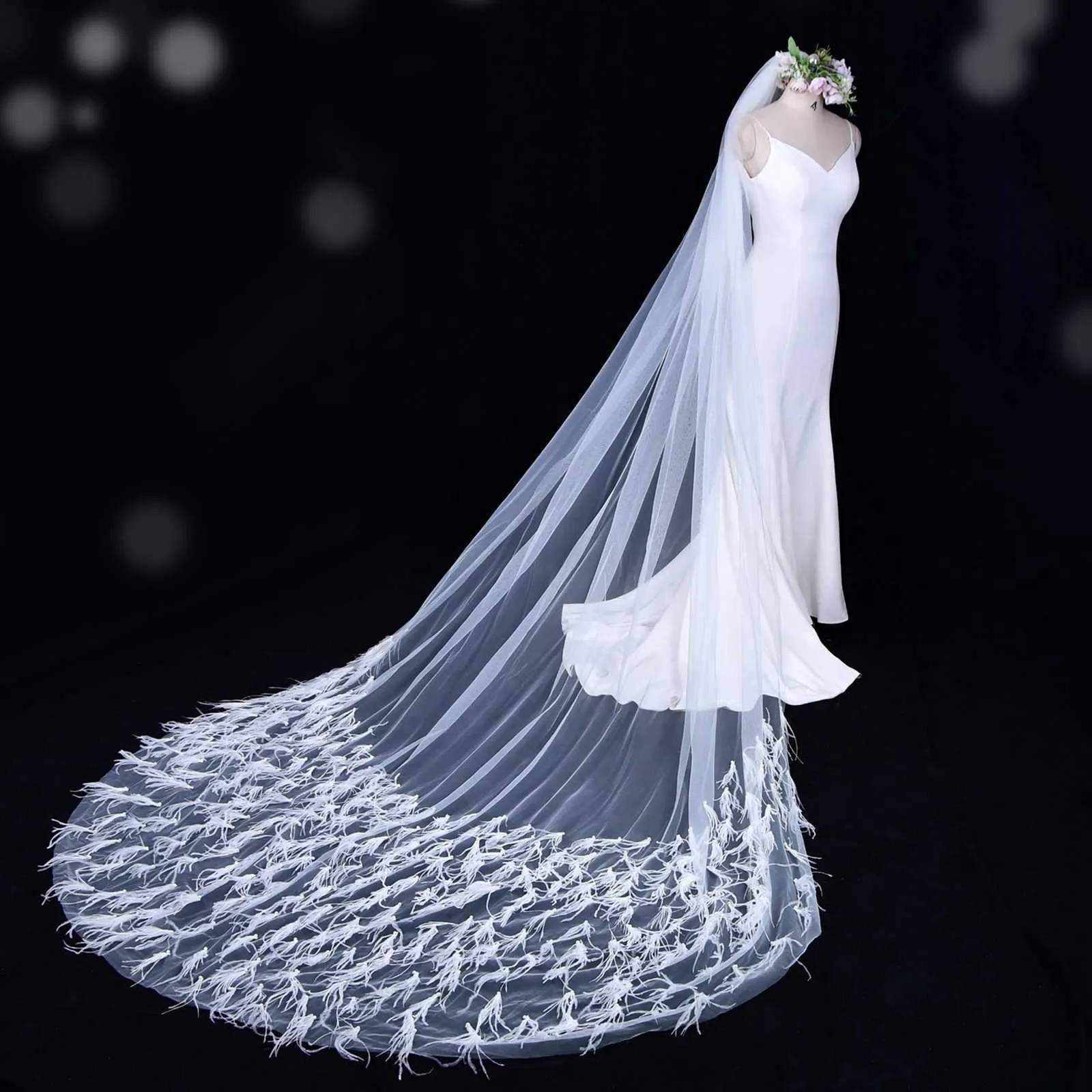 Gioielli V22, 1 strato di piume, perline, cattedrale, matrimonio, con pettine, accessori per capelli da sposa, velo di seta Medine_voghion.com
