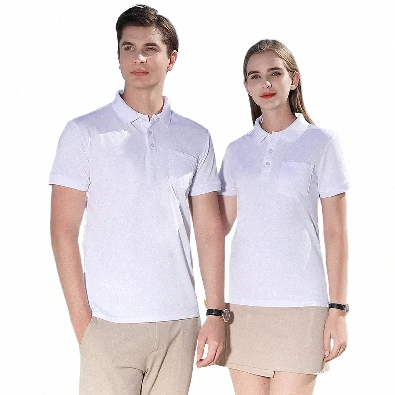summer Busin Casual Slim Polos With Pocket For Women and Men Solid Breathable Chic Female And Males Short Polo Shirts_voghion.com