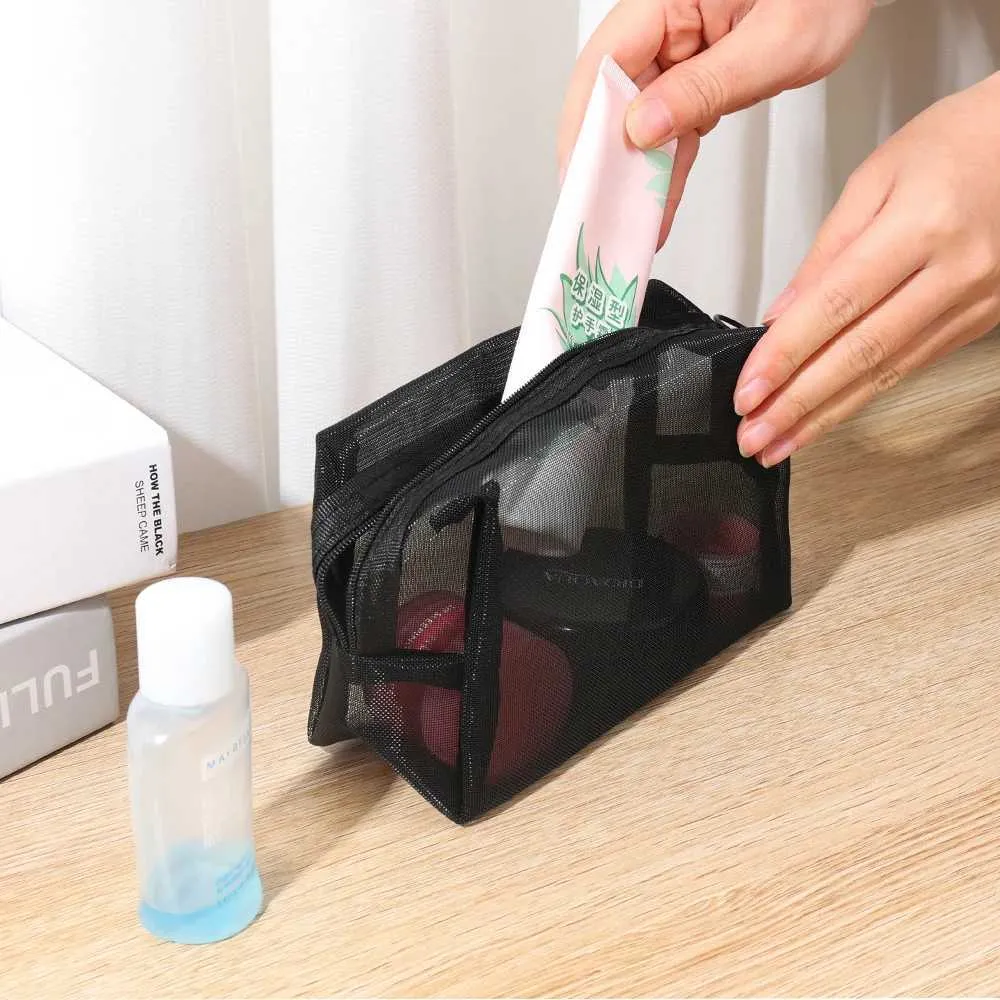 5/1 pezzo di organizer da viaggio portatile per cosmetici, piccolo, trasparente, in rete, rosso, Y241023_voghion.com