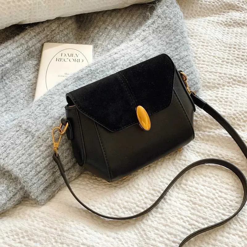 Strukturierte Pu Umhängetasche Patch Wildleder Klappe Eimer Taschen Weibliche Vielseitige Retro Messenger Pack Dame Große Kapazität_voghion.com