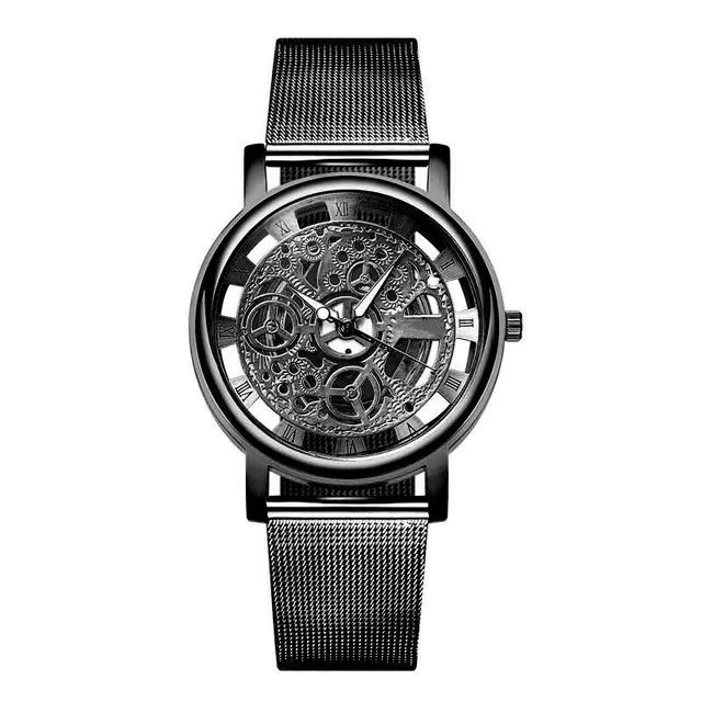 Mens Fashion Hollow Watches Men Business Watch Male Stainless Steel Mesh Belt Skeleton Quartz Wrist Watch Relogio Masculino_voghion.com