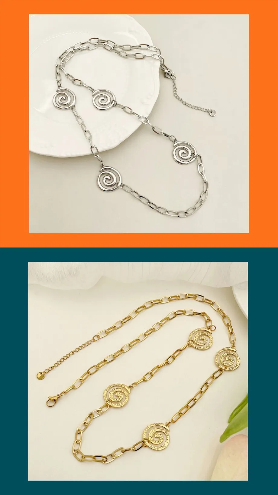 Chaînes YVE Mode Vintage Tempérament Collier En Acier Inoxydable Plaqué Or 14K Spirale ing Hip Hop Tendance Chaîne De Pull_voghion.com