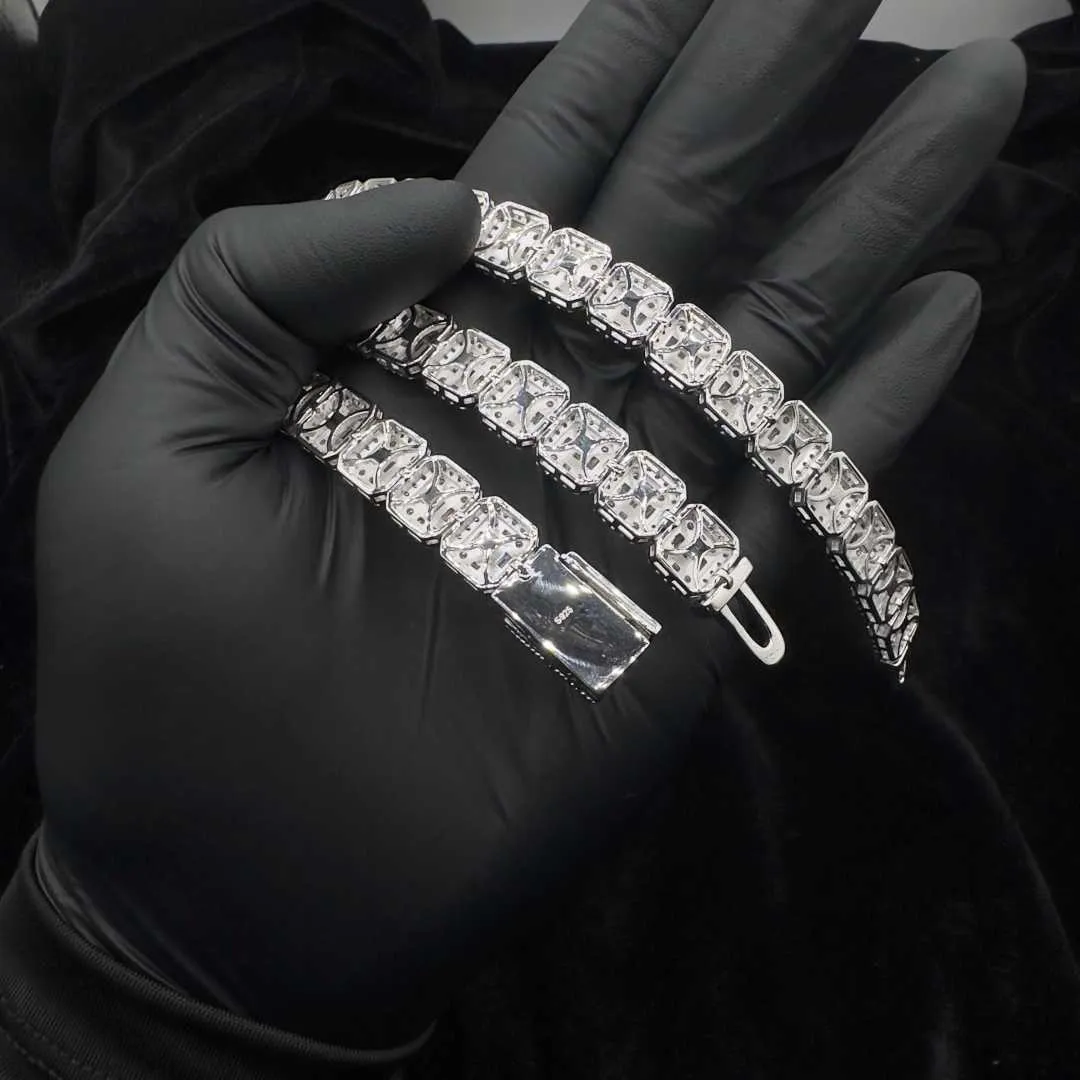 Forgylt mote-smykker Body 10mm/12mm sier Moissanite Hiphop armbånd halskjede med firkantet tenniskjede_voghion.com