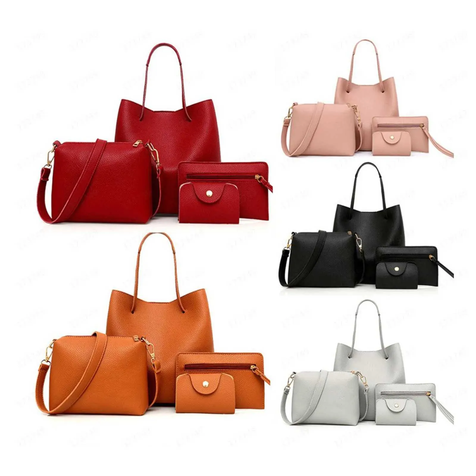 Ensemble de 4 sacs pour femmes, portefeuille élégant en cuir PU, sac à bandoulière, fourre-tout, accessoire de décoration tendance pour dames_voghion.com
