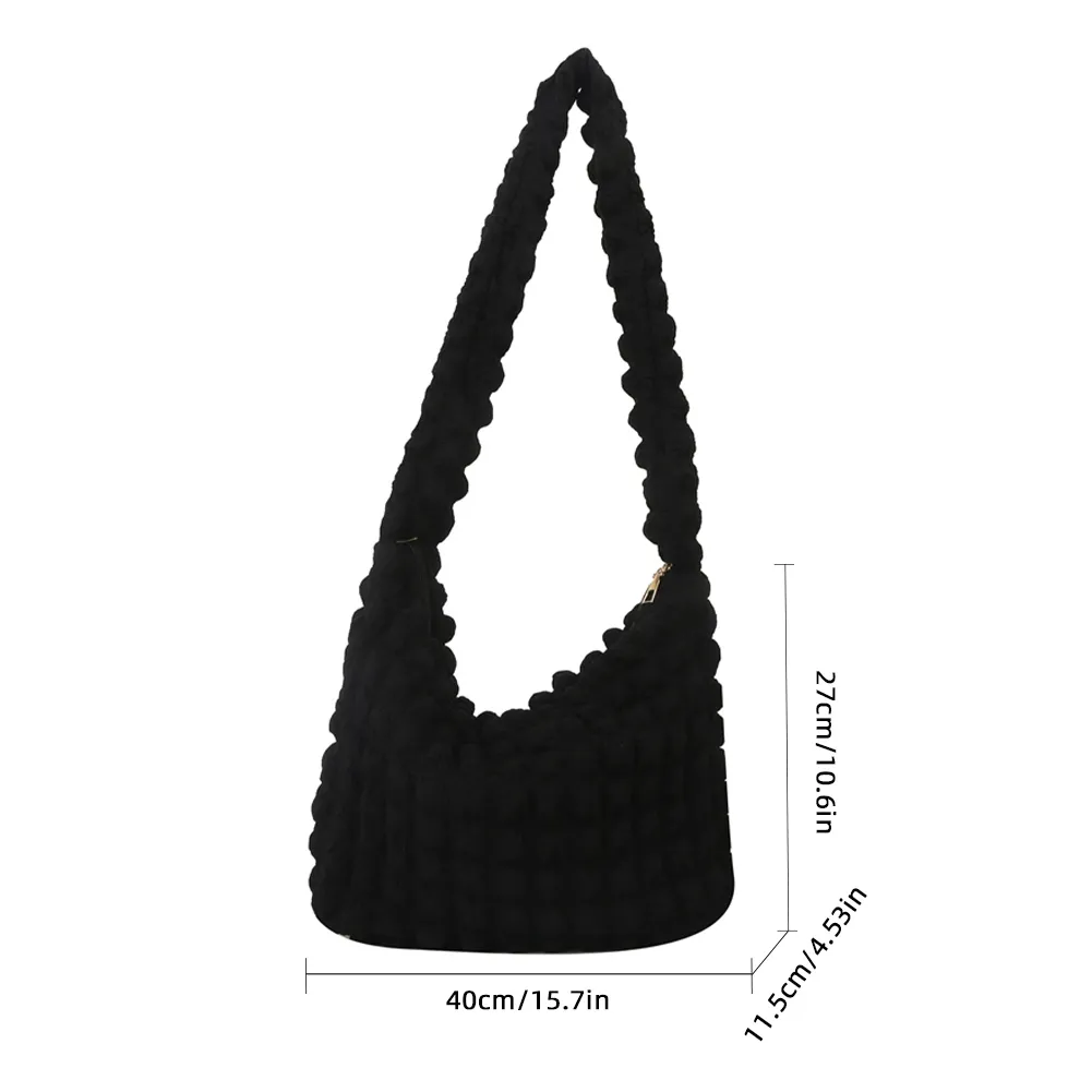 Borsa a tracolla trapuntata imbottita sotto le ascelle da donna, con pieghe a bolle, secchiello, borsa firmata, arricciata, nuvola, shopping_voghion.com
