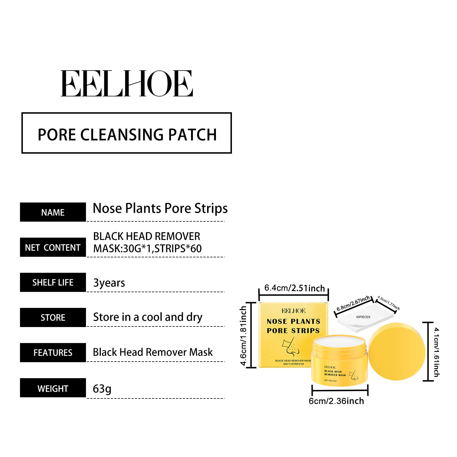 EELHOE Blackhead Cleansing Nose Patch Gently Cleanses T Zone Pores, Acne Moisturizes Skin And Tears Nose Mask_voghion.com