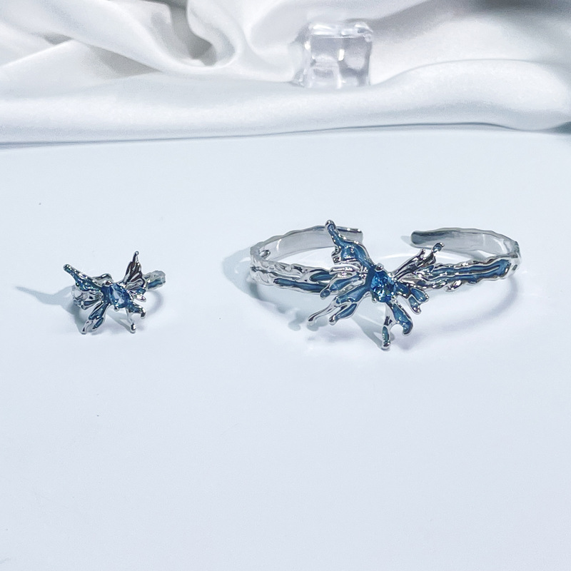 Instagram niche design, butterfly drop glaze temperament, fashionable bracelet, ring set, irregular and personalized_voghion.com