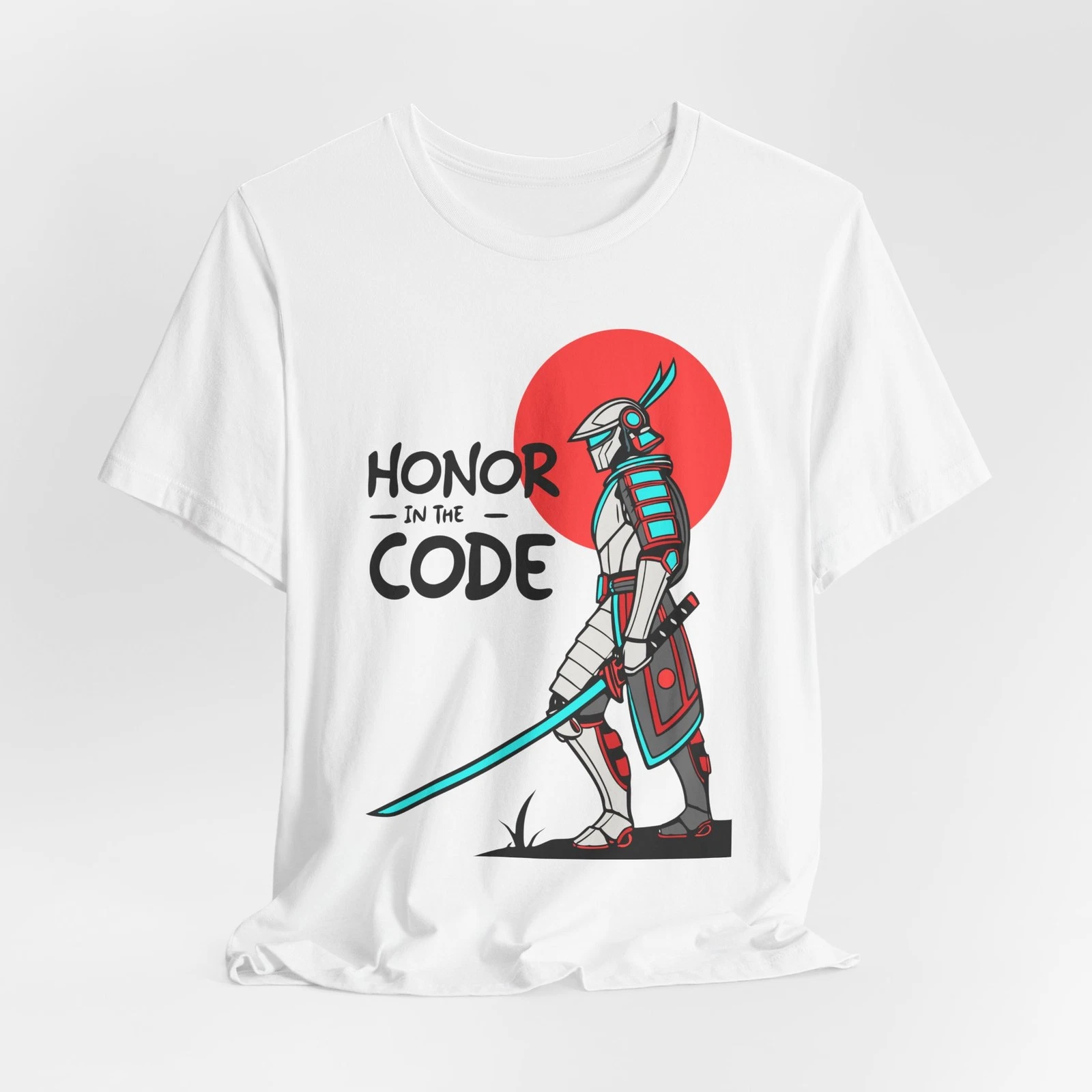 Neon Samurai Honor Code Tee – Unisex Gamer T-Shirt Mens Womens Tees Top, Nerdy Japanese Graphic_voghion.com