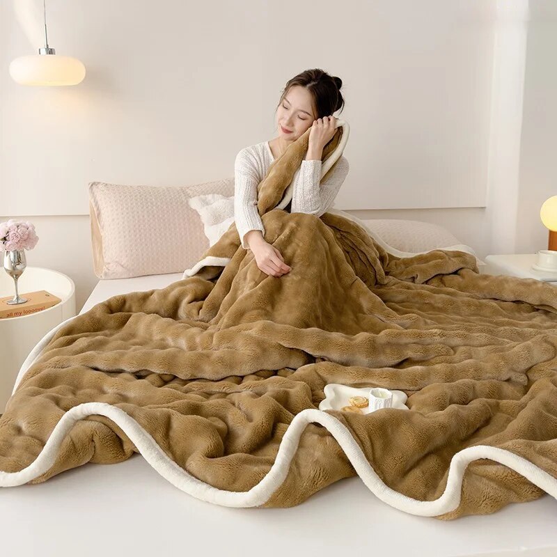 Light luxury high-end rabbit plush double-sided plush, thickened multi-functional air conditioning lunch break cover_voghion.com