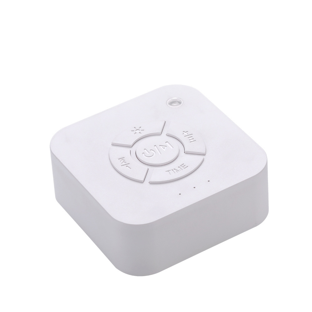 Mini bílý šumový zvukový stroj na spaní s 9 uklidňujícími zvuky, dýcháním, světelným časovačem, nabíjením přes USB pro dětskou domácnost_voghion.com