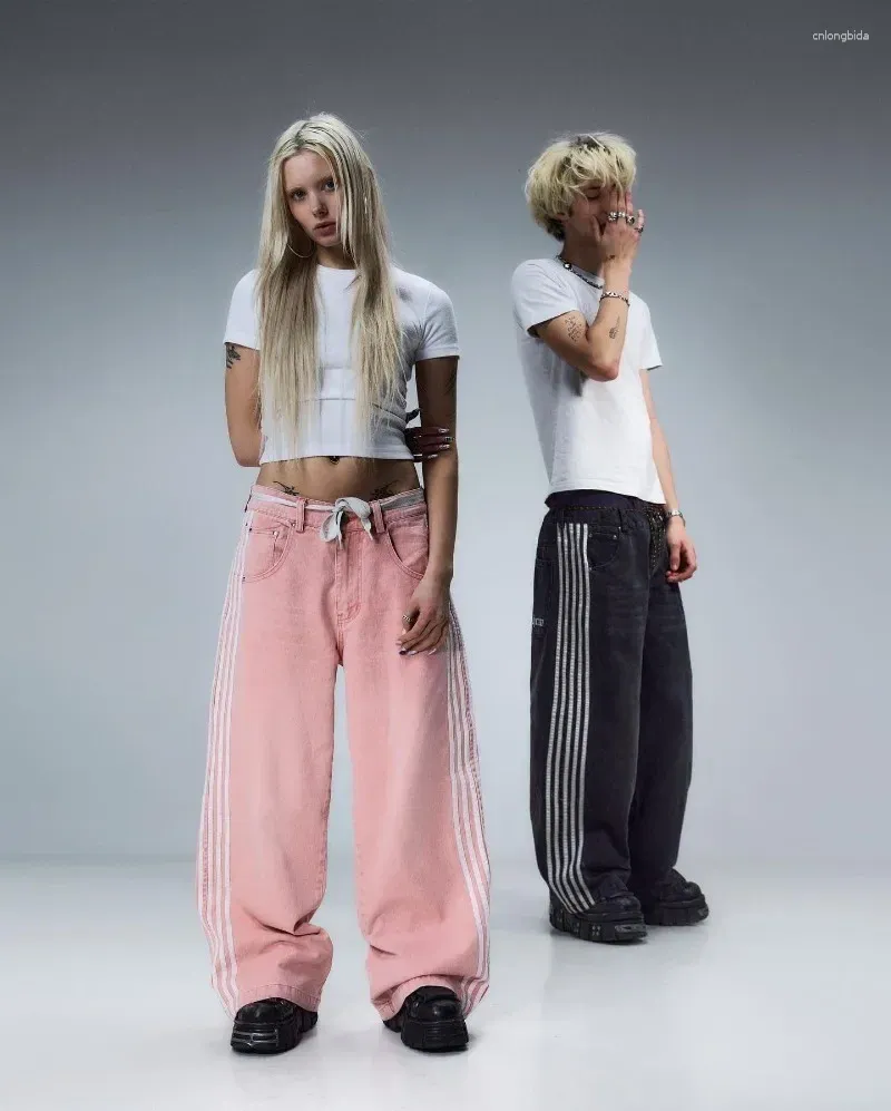 Y2K Herre Dame Jeans Baggy Høy Kvalitet Broderte Stripete Haruku Joggebukser Herre Dame Hip Hop Streetwear Avslappet Vide Ben_voghion.com