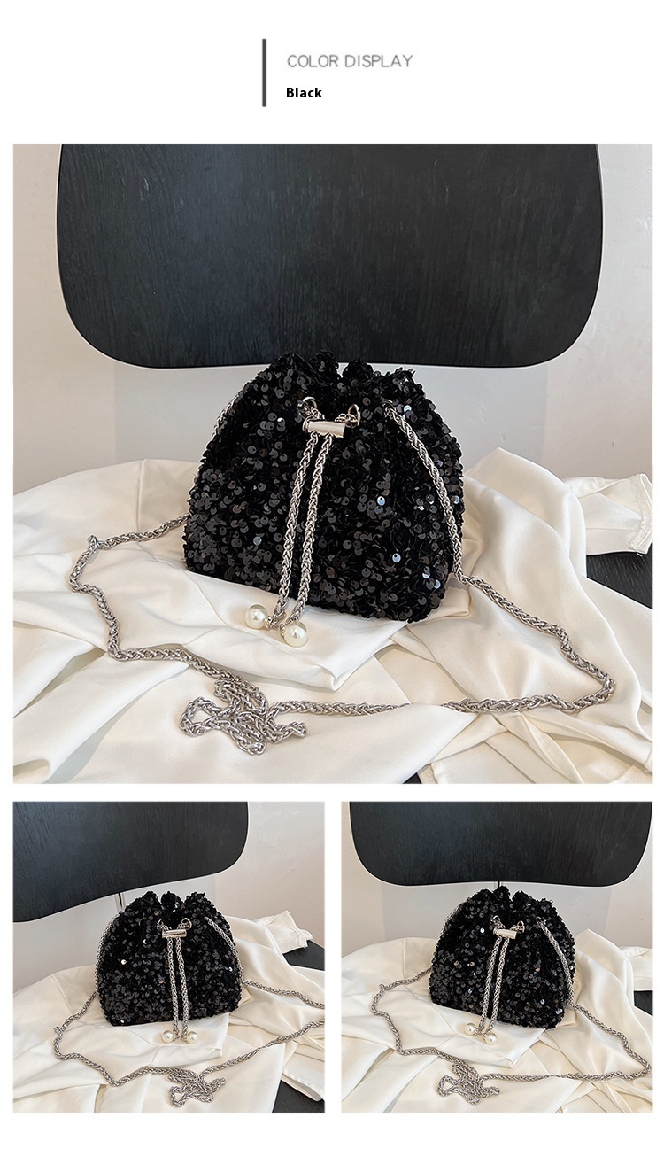 Fashionable and Personalized Sequin Bag for Women in 2024 New Korean Version Bucket Bag Stylish Shoulder Bag Trendy Crossbody Dinner Bag_voghion.com
