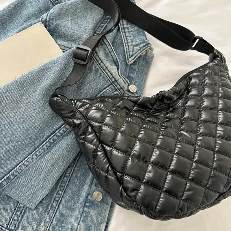Borsa a tracolla in cotone spaziale, alla moda, hobo, con motivo a reticolo, borse a mano di grande capacità, per le donne_voghion.com