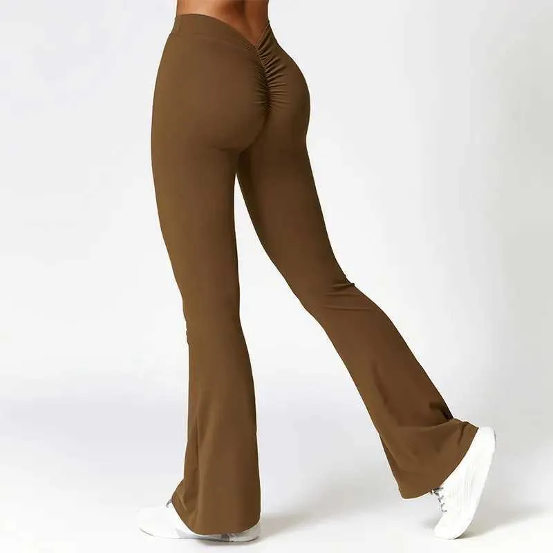 New Yoga Flare Leggings High Waist Wide Leg Pants Women Gym Fiess Sports Flared Pant Dance Trousers V-shaped Hip M llolg_voghion.com