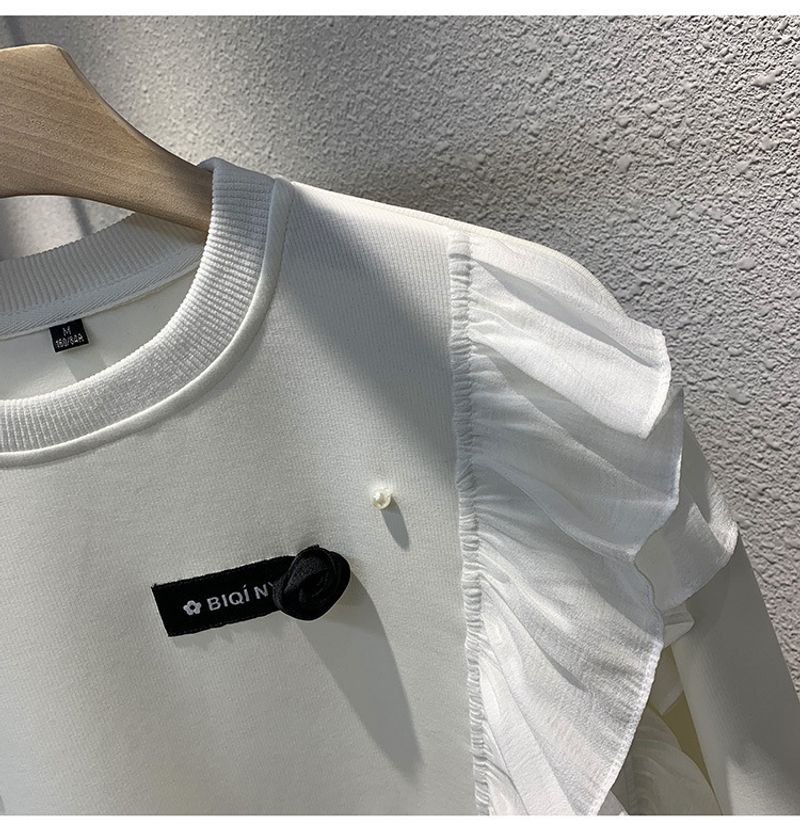 Maglione sottile con arricciature e cuciture da donna, autunno, nuovo, pesante, perla, nicchia, top largo_voghion.com