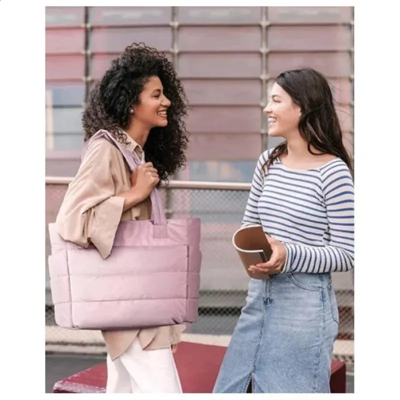 Big Square Cotton Padded Tote Versatile Handbag For Class Shopping Daily Use Storage Casual Shoulder Bag 240829_voghion.com