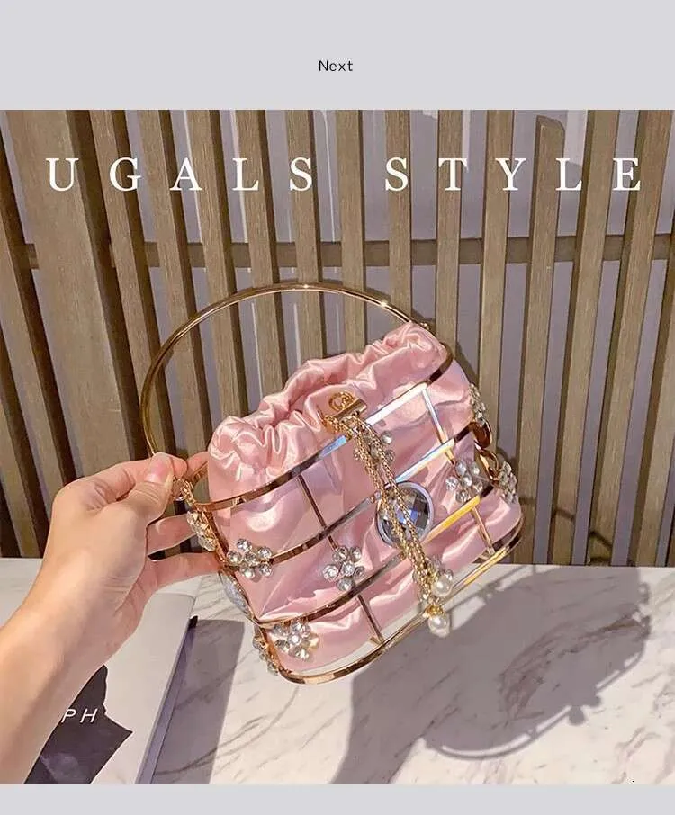 Modische Damen-Handtasche mit ausgehöhltem Metallkäfig, glitzernd, glänzend, für Abendveranstaltungen, Hochzeiten, Partys, Clutch, Umhängetasche_voghion.com