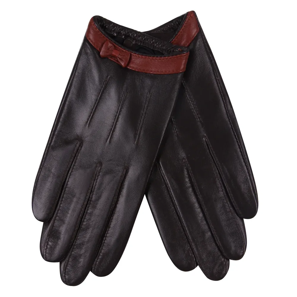 Moda-Couro Feminino Outono Inverno Estilo Fino Condução À Prova de Vento Mantenha Aquecido Couro Genuíno Pele de Carneiro Luvas Femininas_voghion.com