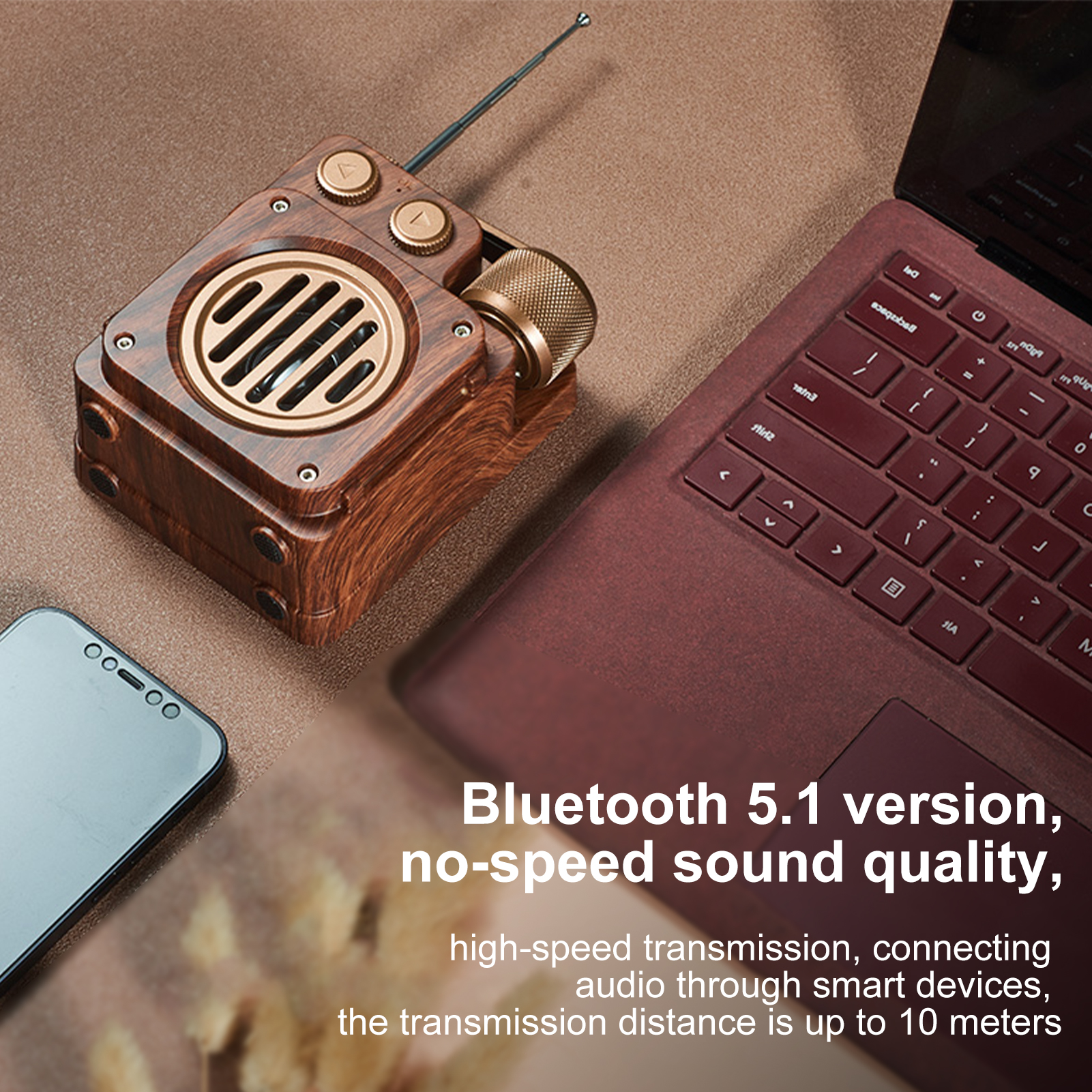 Altoparlante Bluetooth portatile wireless retrò radiofonico unico, altoparlante vintage in stile antico per cucina, scrivania, camera da letto, ufficio_voghion.com