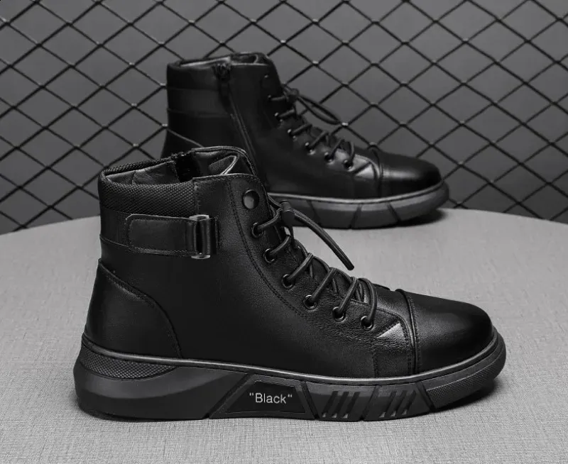 Motorcycle High Top Boots Leather Waterproof Men Safety Boots_voghion.com