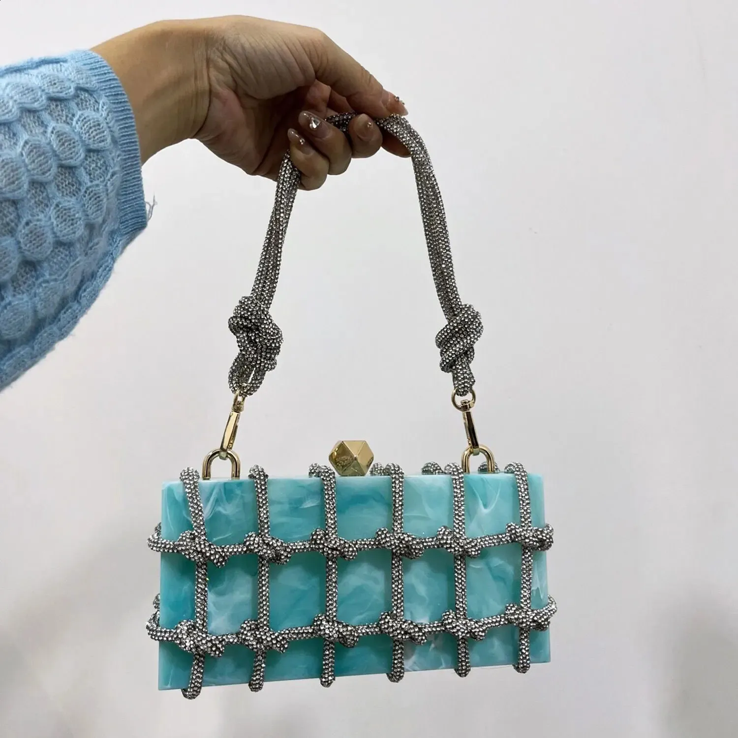 2024 Handtasche Hochwertige Abend-Dias-Kupplung Acryl Achselhöhle Quadratische Damen Geldbörse Hochzeitstasche 240907_voghion.com