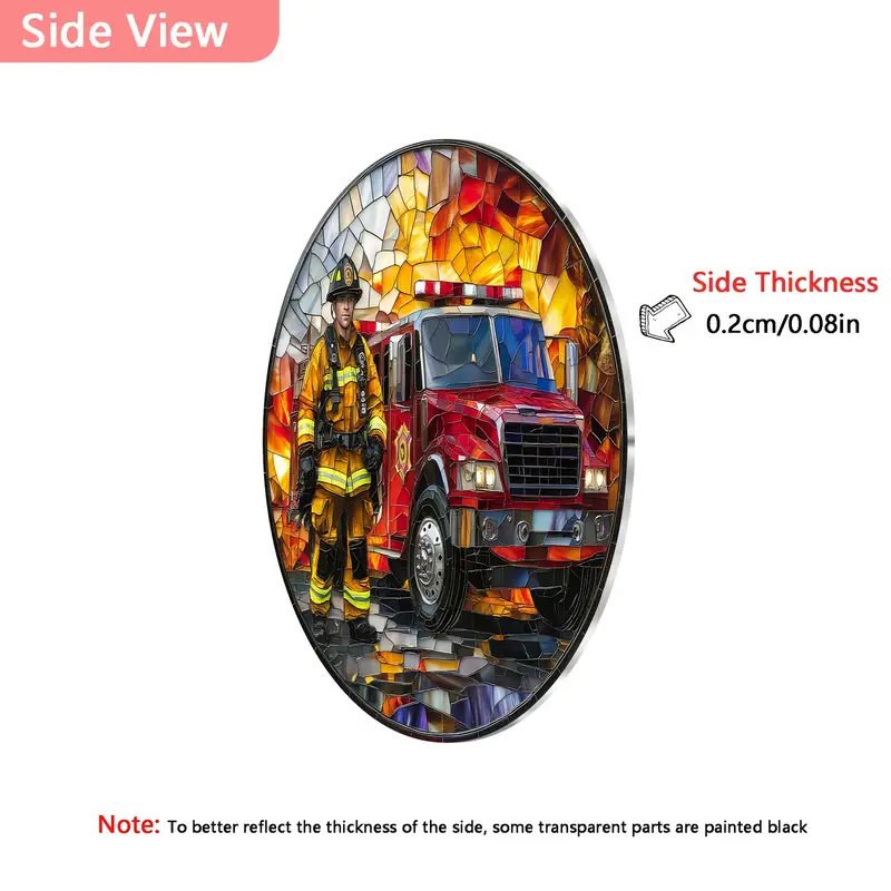 8x8in Firefighter Stained Glass Wall Art - Vibrant Fire Truck Acrylic Decor For Home & Garden - Perfect Gift For First Responders_voghion.com