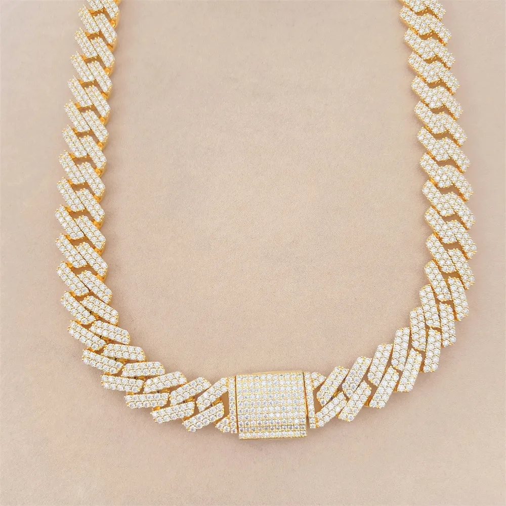 Cuban Link Chain Necklace For Men Gold Plated Moissanite Diamond_voghion.com