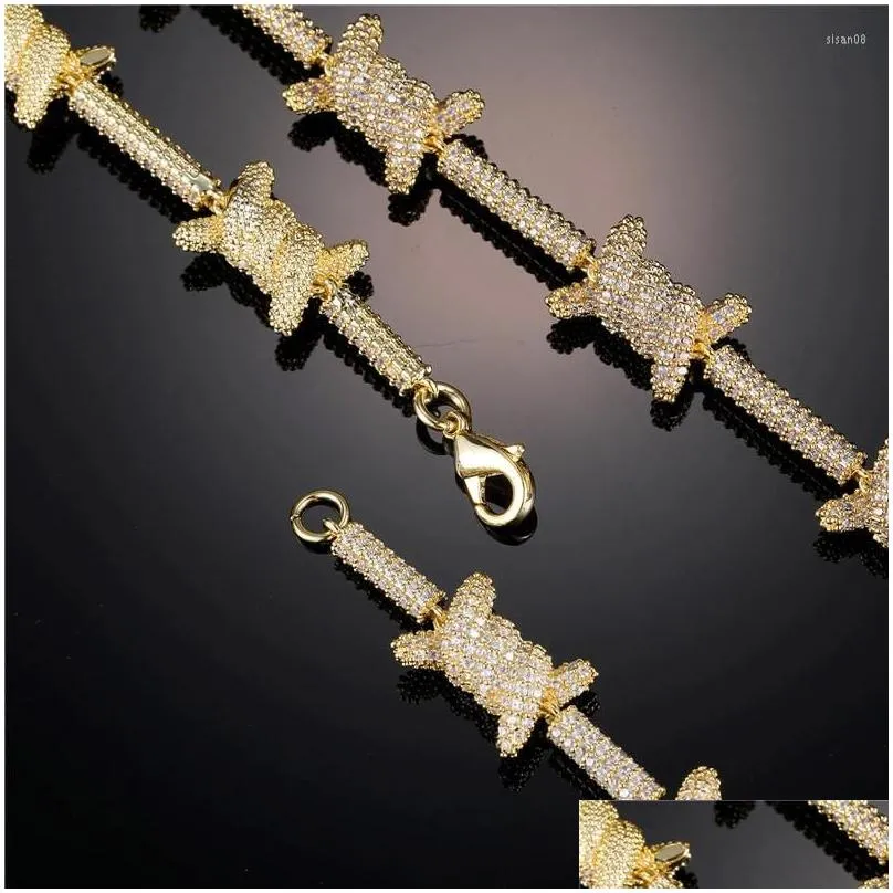 Barbed Wire Link Bracelet With Zircon Stones In White Gold Tone_voghion.com