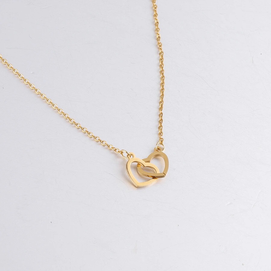 Love Double Ring Necklace Female Instagram Collar Chain Harajuku Style Simple to Heart Matching Pendant Neckchain Trendy_voghion.com
