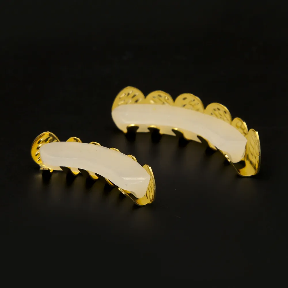 Bio Copper Gold Plated Hip Hop Bling Jewelry Teeth Grillz Caps Top & Bottom Golden Grill Set Tooth Socket Hallowmas_voghion.com