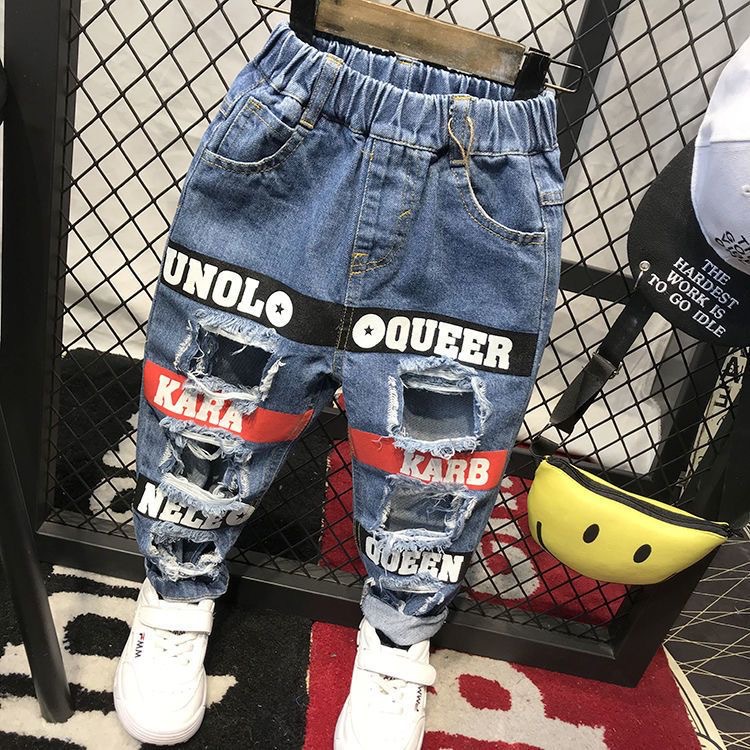 Mother&Kids Pojkar slitna jeans i små barn stora hål visa kött mode coola byxor_voghion.com
