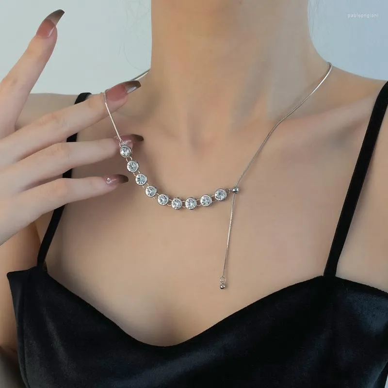 Catene Collana con diamanti scintillanti leggeri da donna Accessori di alta gamma Semplice catena per clavicola estraibile_voghion.com