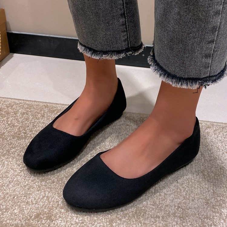 large Size Women's Shallow-mouth Shoes New Comfortable Flat-soled Suede Slip-on Women's Shoes In Stock_voghion.com