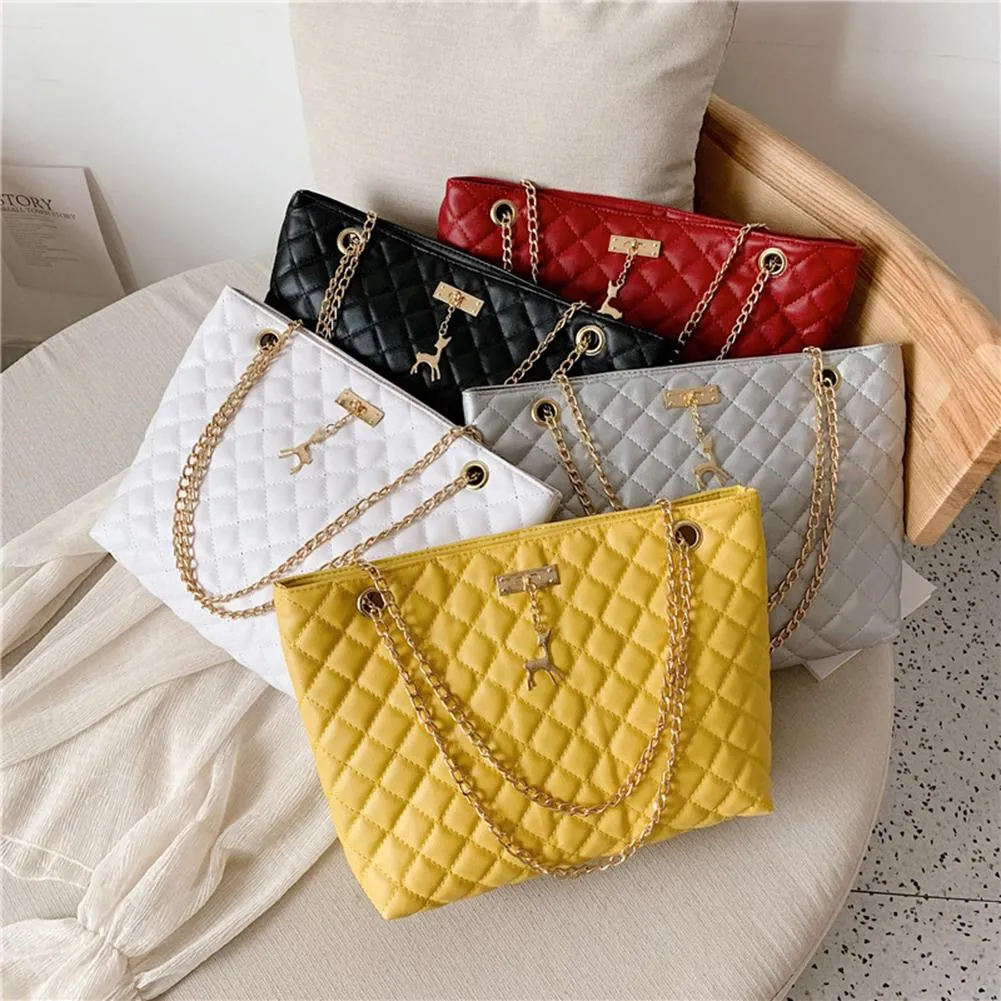 Classic Dia Lattice Handbag Fashion Women Large Capacity Top-handle Bags Pure Color Thin Chain Shoulder Crossbody Bag_voghion.com