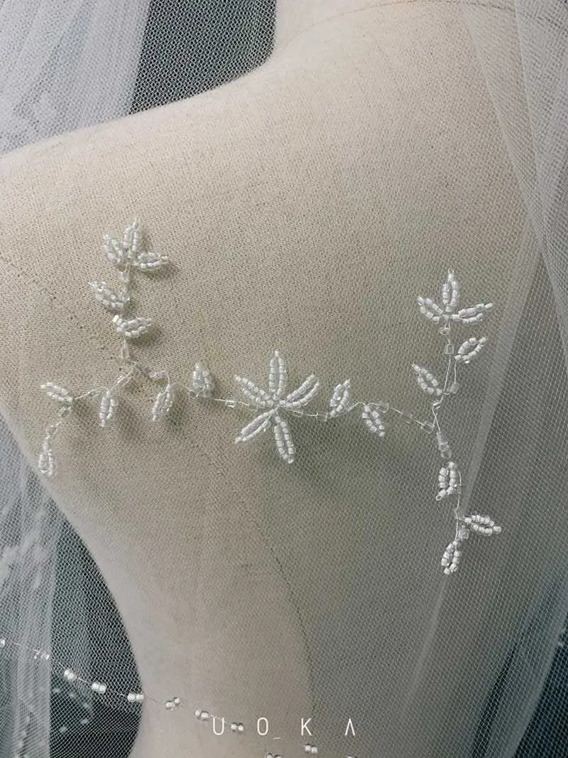 Jewelry Beaded Wedding Veils Sparkly Two Tier with Comb Bride Veil Women Headpiece Bridal Hair Accessory_voghion.com