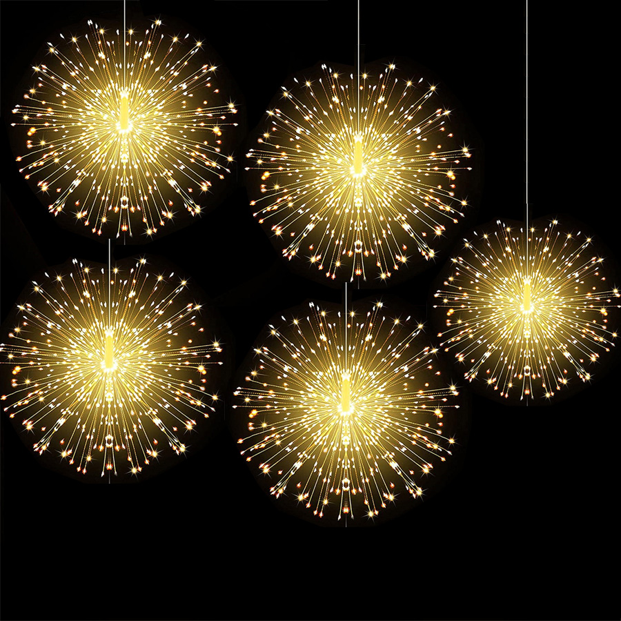 Lot de 5 guirlandes lumineuses à 600 LED avec fil de cuivre et 8 modes pour feux d'artifice de Noël_voghion.com