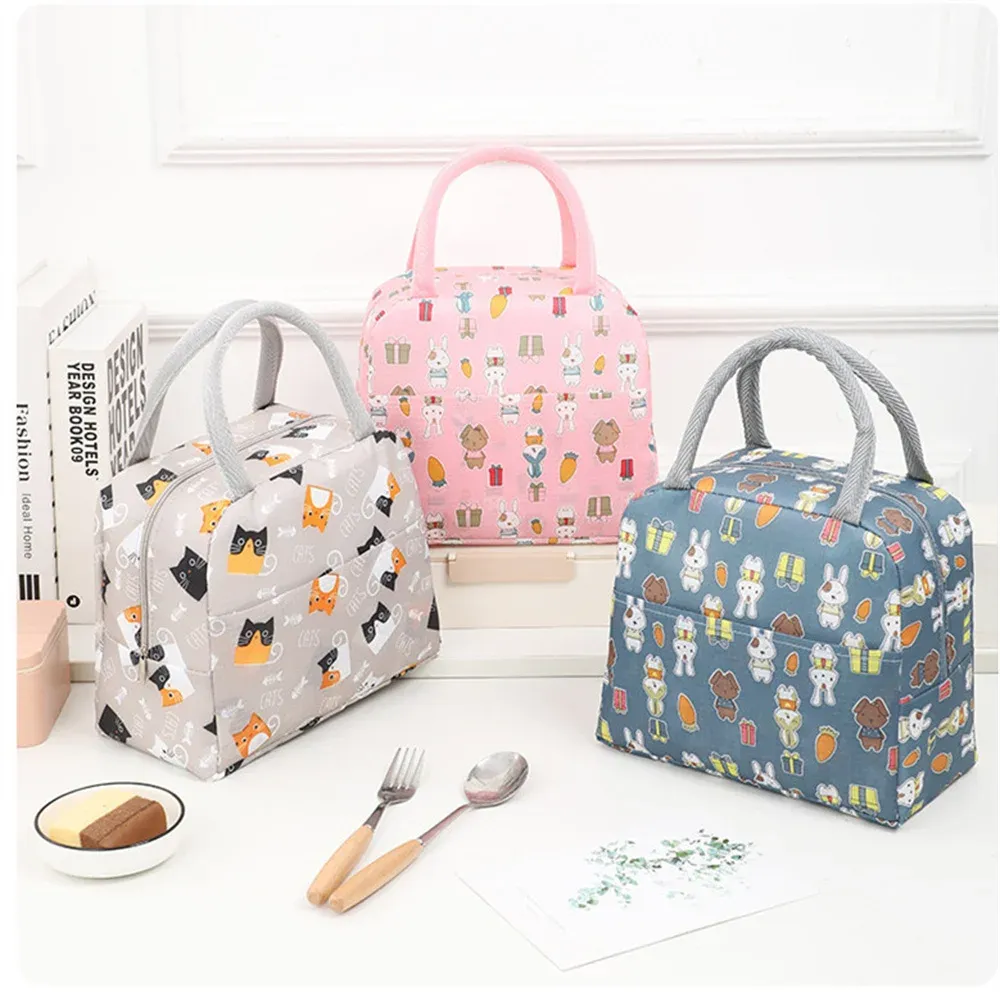 Functional Pattern Cooler Box Portable Insulated Canvas Bag Thermal Food Picnic Lunch Bags For Women Kids_voghion.com