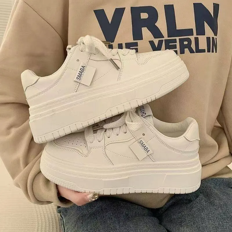 Zapatos blancos de suela gruesa para mujer, 2024, versátiles, de tiro alto, informales, para estudiantes, LHShoe_voghion.com