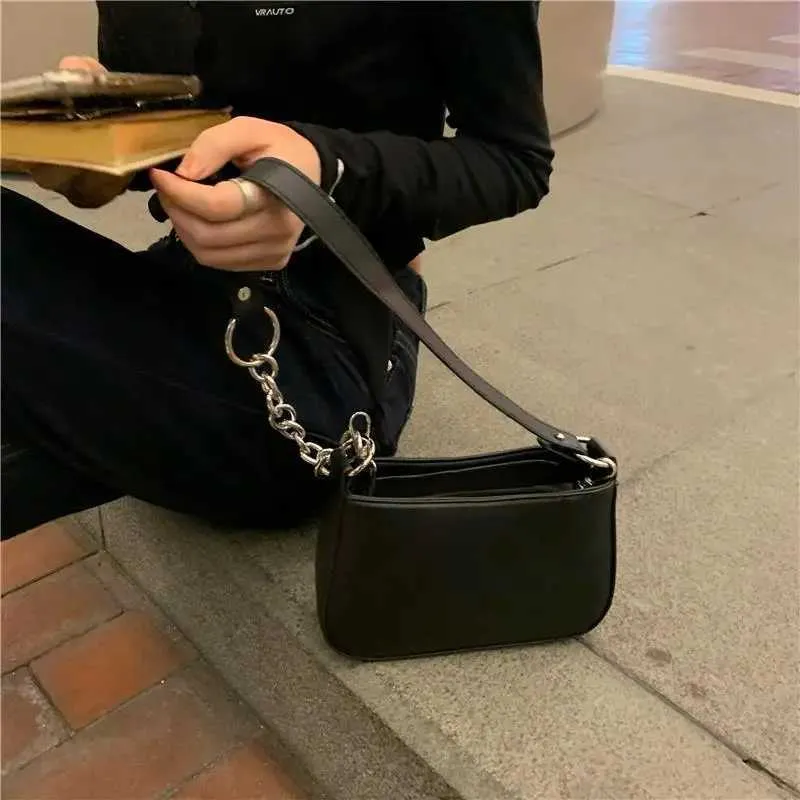 Damemode Små Clutch Håndtasker Retro Ensfarvet PU Læder Skulderarm Afslappet Dame Daglig Hobo Taske_voghion.com