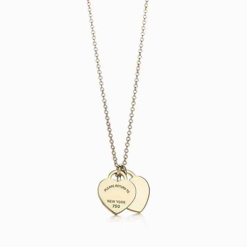Collana con doppio cuore in argento Sterling S di moda, firmata Tiffany, gioielli da sposa da donna 1b7_voghion.com