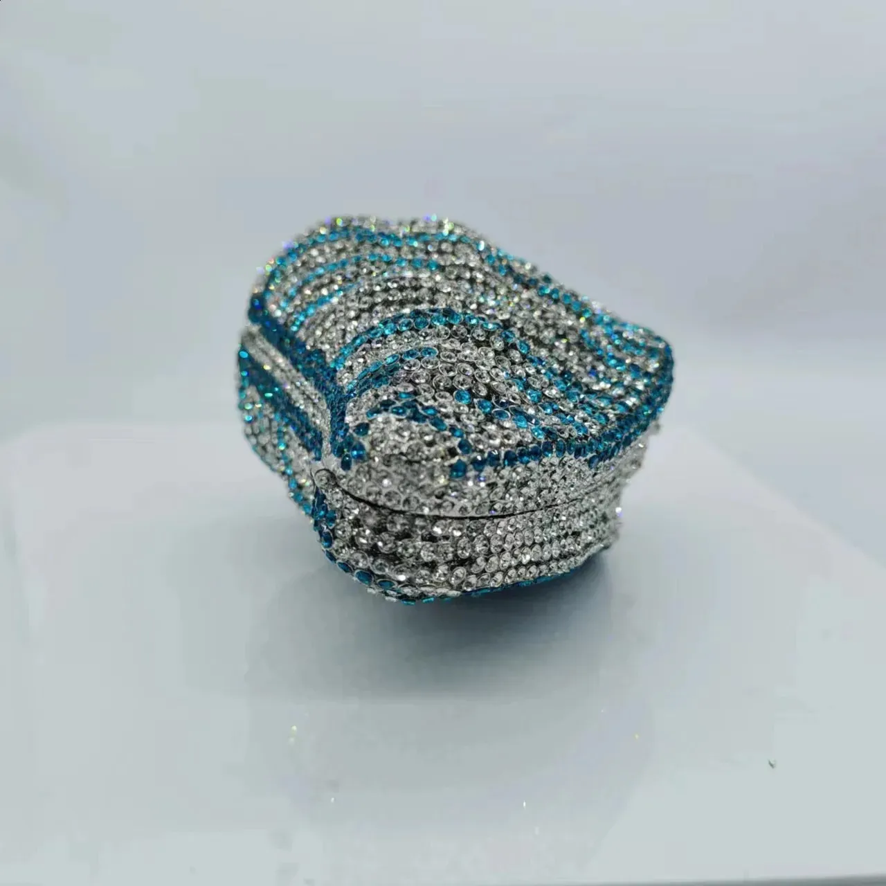 Lady Conch BlueGold Cristalli Pochette Donna Borsa da Sera Matrimonio Dia Borsa da Sposa Festa Rhie Minaudiere 240827_voghion.com