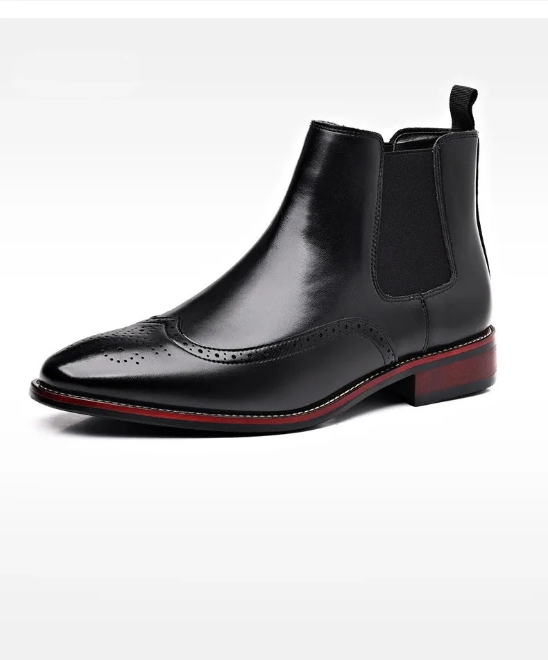 Botas clásicas retro para hombre, de piel brogue, hasta el tobillo, estilo británico, zapatos de negocios informales cortos 240611_voghion.com
