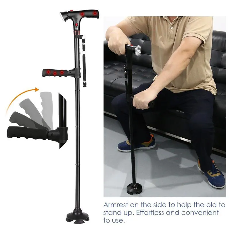 Foldable LED Walking Cane For Seniors - Telescopic Mobility Support_voghion.com