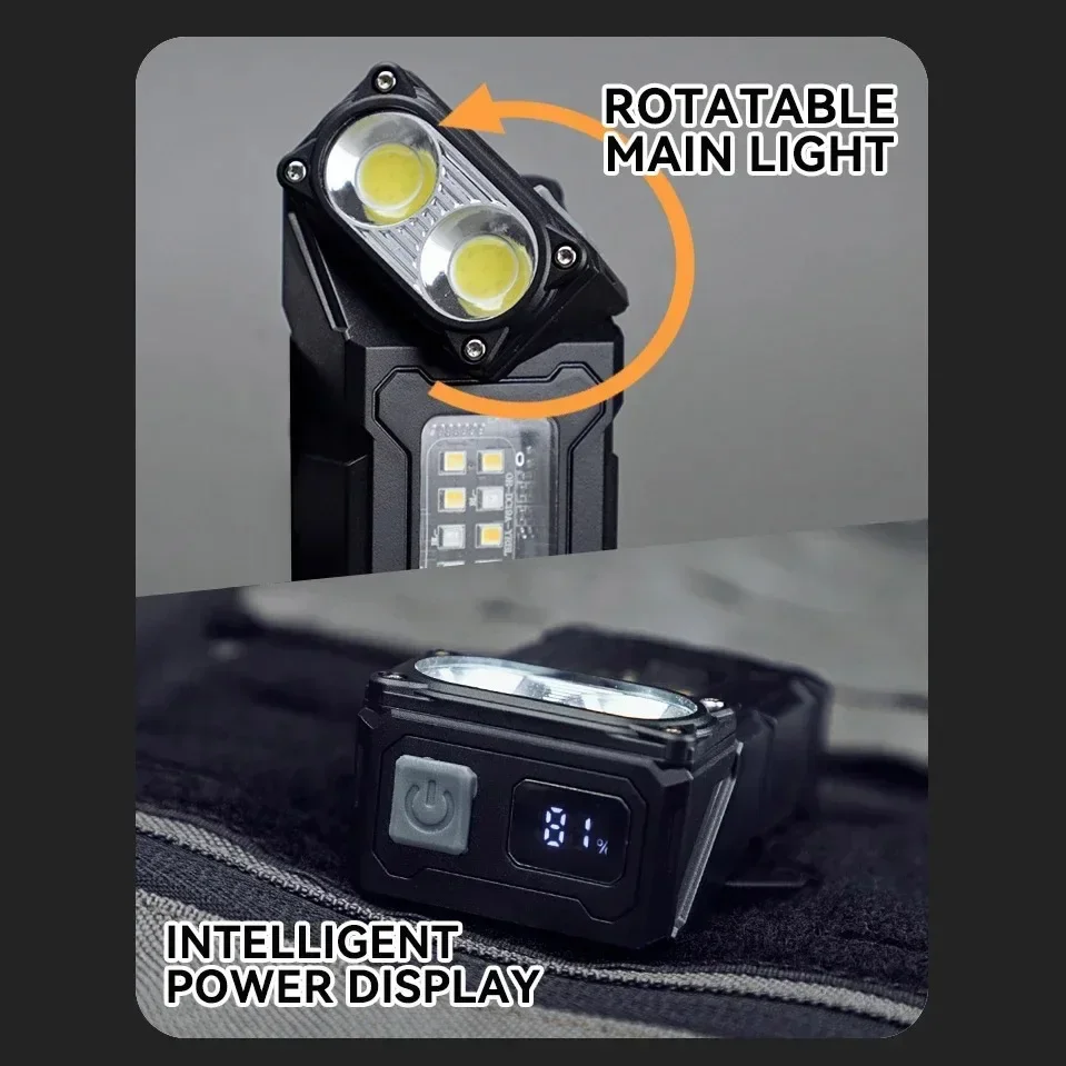 Multifunctional Ajustable Angle LED Flashlight Outdoors Mini Work Light Portable Magnet USB Rechargeable Camping Light_voghion.com