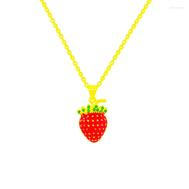 Pendant Necklaces Red Strawber Fruit Plant Zircon Chain Necklace Nimble Mother's Day Woman Wedding Family Friend_voghion.com