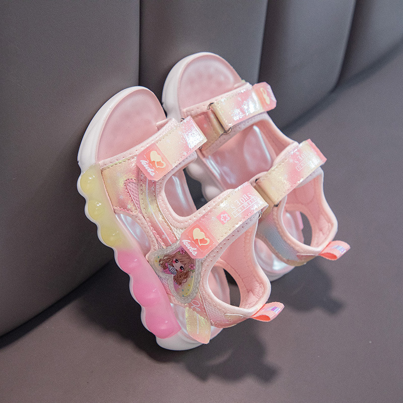 2024 Sandali da ragazza primaverili in pelle artificiale da spiaggia con velcro in gomma rosa viola stile principessa scarpe per bambini dei cartoni animati_voghion.com