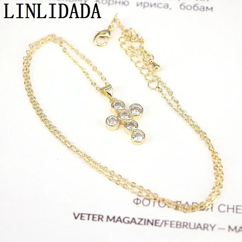 Lot de 10 pendentifs en forme de croix en zircon cubique faits à la main, couleur or, cadeau pour femme, 240710_voghion.com